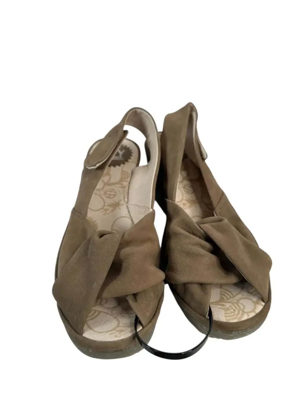 Fly London Yakin Harbor Tan Suede Knot Wedge Slingbacks Womens 40 9